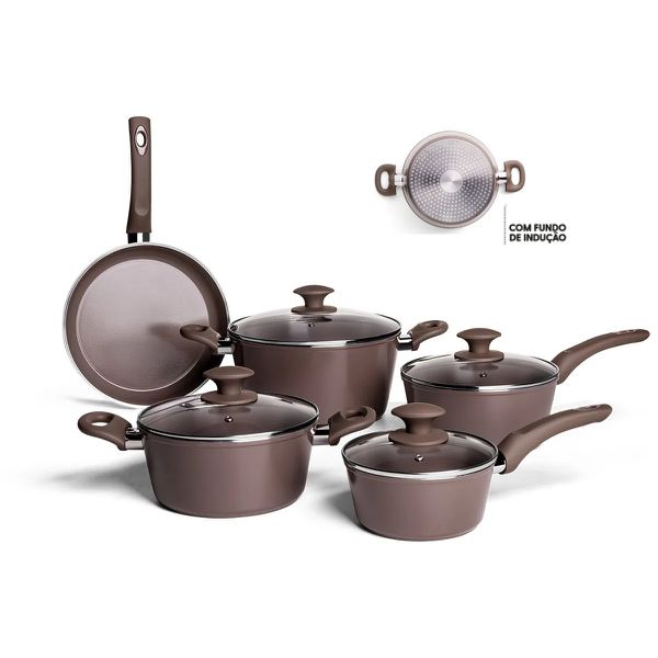 Jogo de Panelas 5 Peças Fundo Indução Optima Camurça Brinox