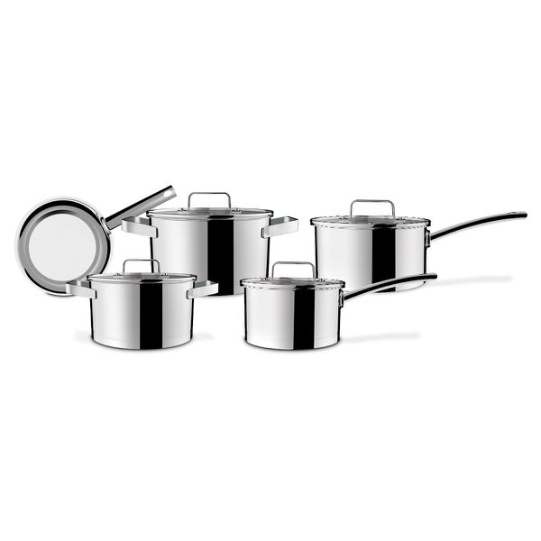 Jogo de Panelas 5 peças em Aço Inox com Tampa de Vidro Brinox Palazzo Funciona em Fogão de Indução