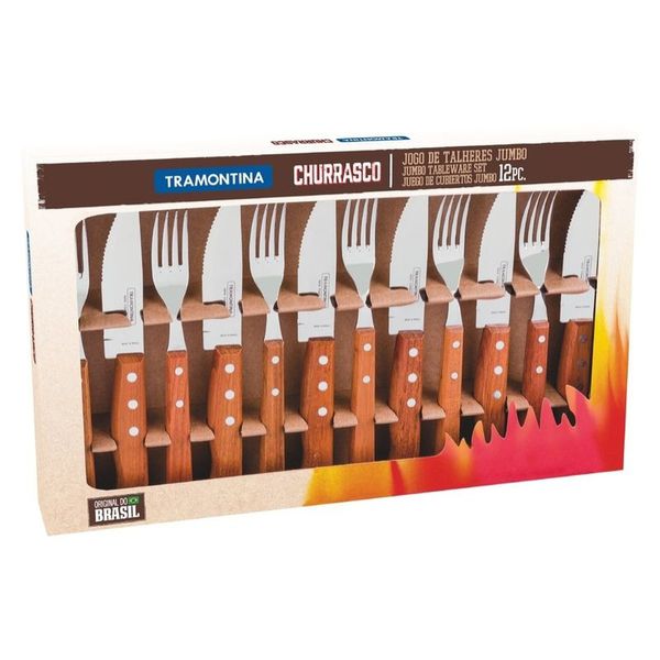 Kit Jogo de Churrasco Garfo e Faca Conjunto 12 Peças Jumbo Tramontina
