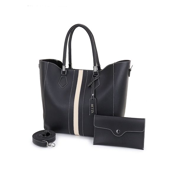 Bolsa Saco Sacola Grande Rebeca Preta com Marfim