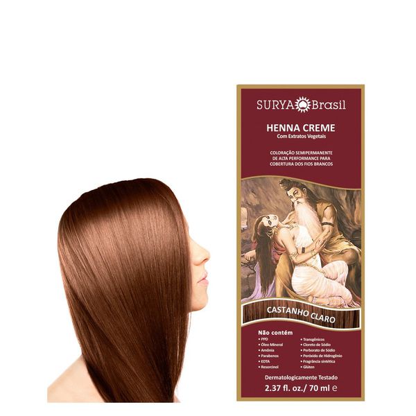 Henna Surya Creme Castanho Claro 70ml - Coloração Natural e Vegana