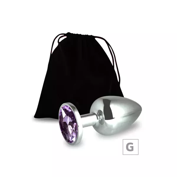 Plug de Metal G Cromado Com Strass 8cm SI (5847) - Pedra Lilás