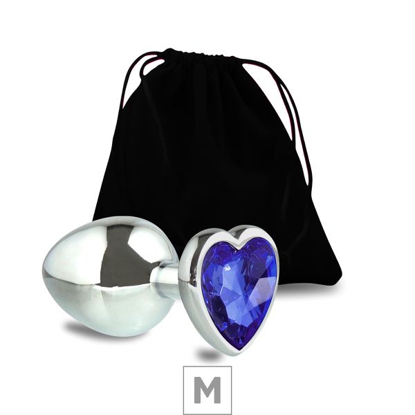 Plug de Metal M Com Pedra Formato de Coração 7cm (5849) - Pedra Azul