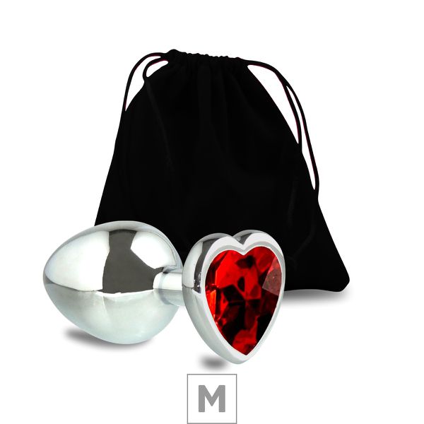 Plug de Metal M Com Pedra Formato de Coração 7cm (5849) - Pedra Vermelha