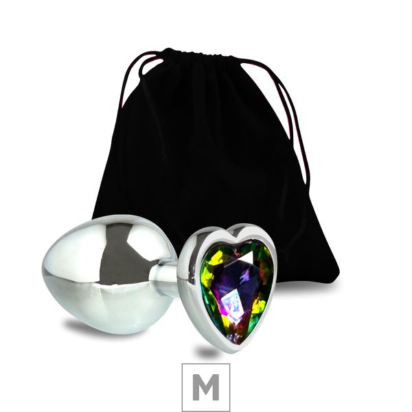 Plug de Metal M Com Pedra Formato de Coração 7cm (5849) - Pedra Fruta Cor