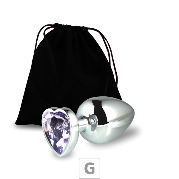 Plug de Metal G Com Pedra Formato de Coração 8cm SI (5850) - Pedra Lilás