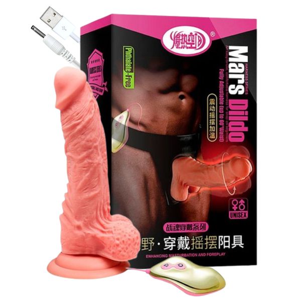 Prótese 15x13cm Com Vibro e Cinta Mars Dildo SI (6861) - Bege