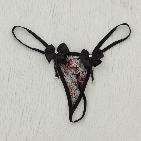 *Calcinha Bicolor Com Pingente Variados (CF605) - Preto c/ Vermelho