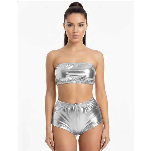 Conjunto Hot Pants Metalizado (FR643) - Prata