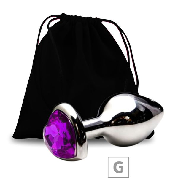 Plug de Metal G Com Pedra Formato de Coração VP (PL009G) - Pedra Roxa