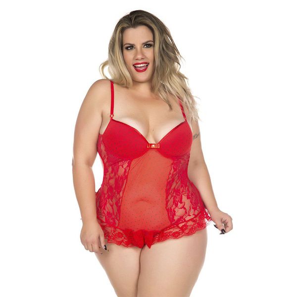 *Body Agatha Plus Size (PS2050) - Vermelho c/ Preto
