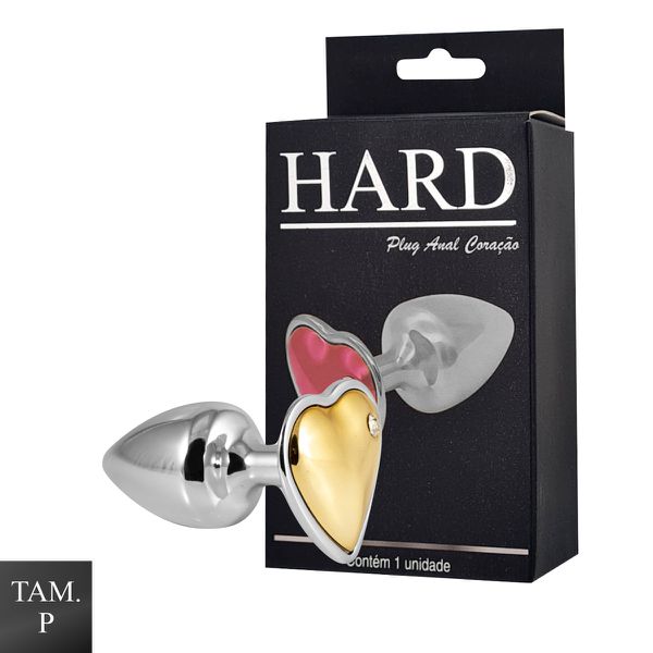 Plug de Metal Cromado Com Pedra de Coração (HA161C)- - Dourado