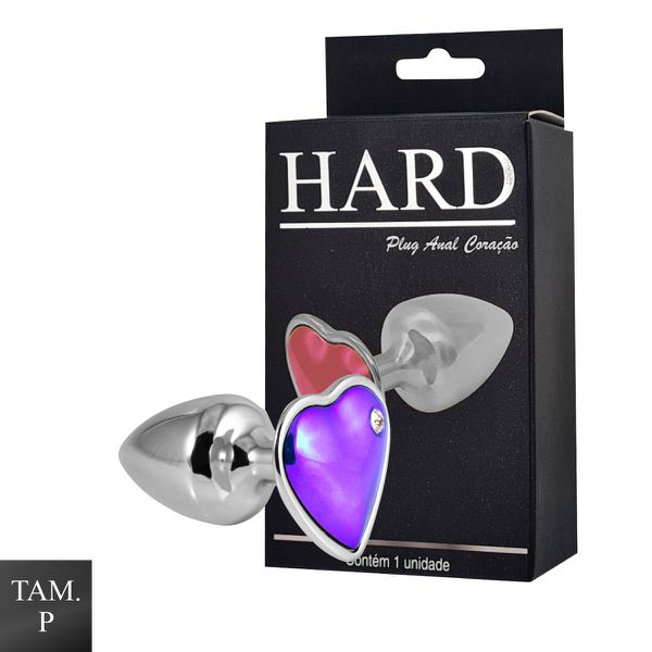 Plug de Metal Cromado Com Pedra de Coração (HA161C)- - Lilás