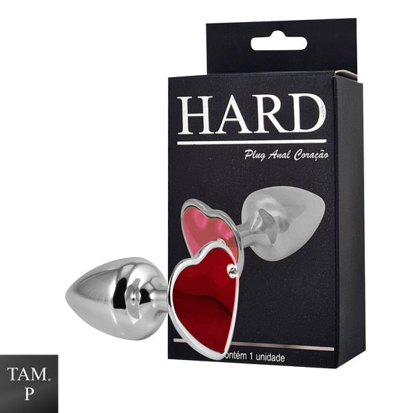Plug de Metal Cromado Com Pedra de Coração (HA161C)- - Vermelho