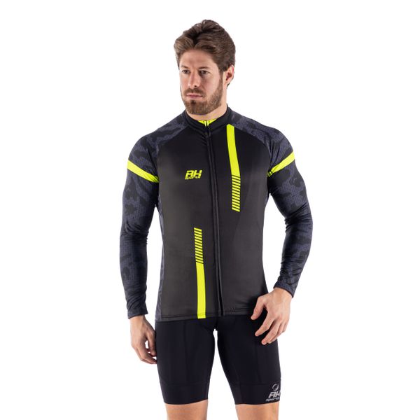 Camisa Ciclismo Tour Manga Longa Cyclone Preta/Amarela Flúor