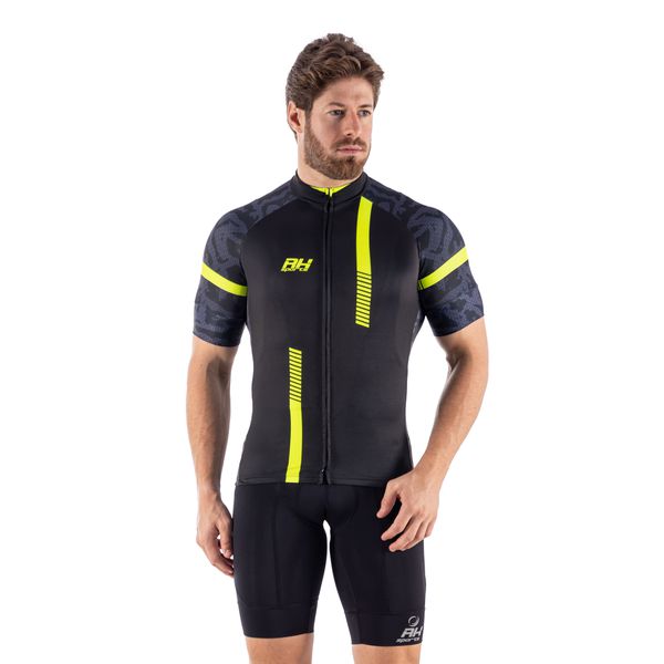 Camisa Ciclismo Tour Cyclone Preta/Amarela Flúor