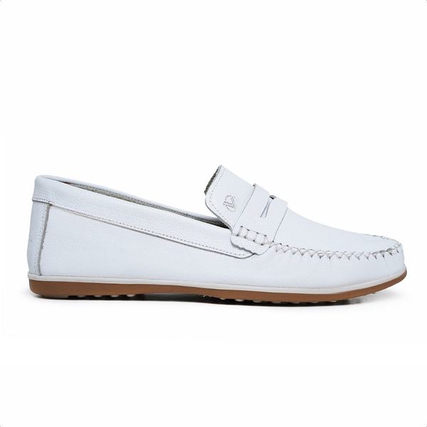 Mocassim Driver Masculino Branco em Couro Casual Slip On