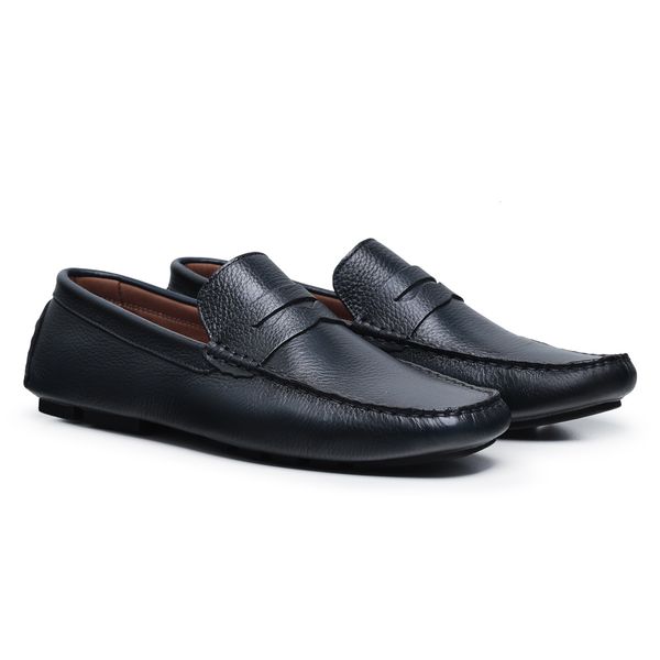 Mocassim Drive Masculino Couro Preto