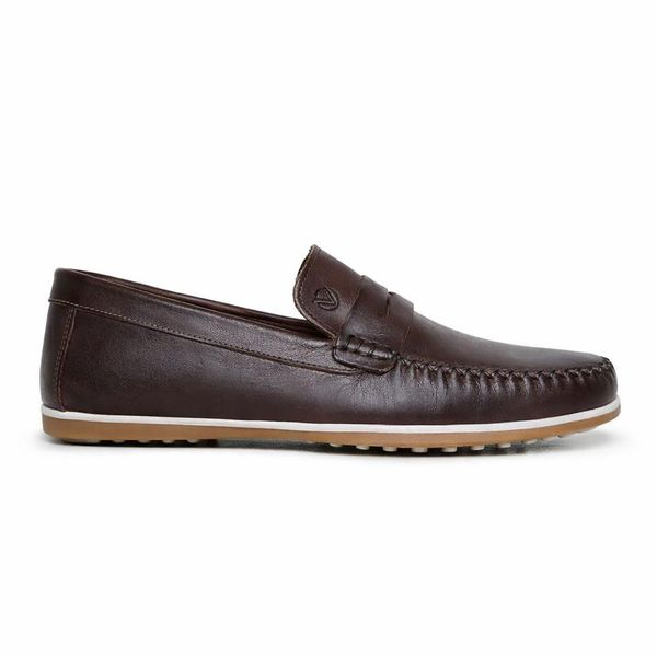 Mocassim Driver Masculino Cafe em Couro Casual Slip On 