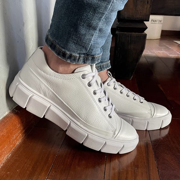 Tênis Polo Sapatenis De Couro Branco Masculino Couro Branco