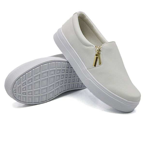 Slip On Calce Fácil Zíper Branco DKShoes