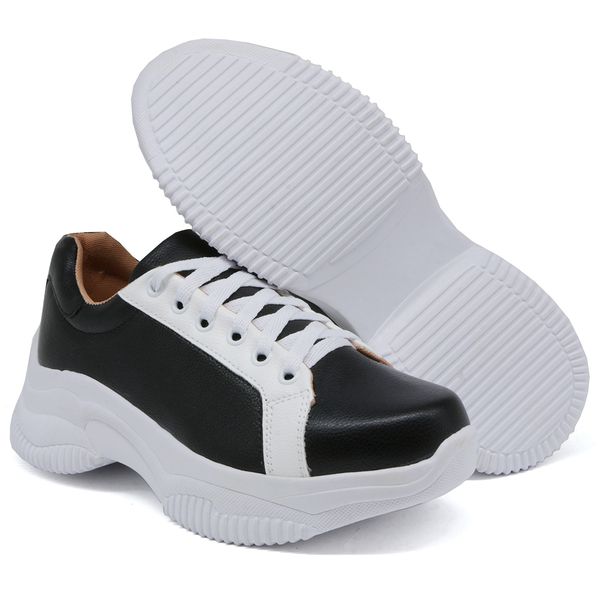 T nis Casual Chuncky Preto e Branco Sola Tratorada DKShoes Rilu