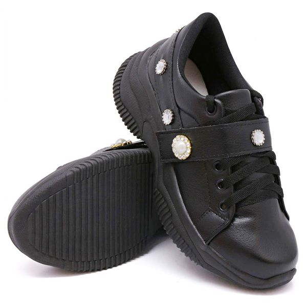 Tênis Casual Chuncky Pérola Preto Sola Preta DKShoes