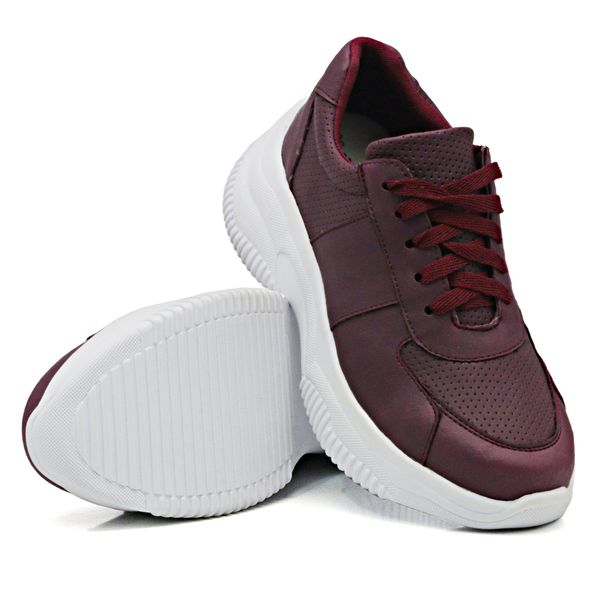 Tênis Casual Chuncky Perfurado Marsala Sola Tratorada KCShoes