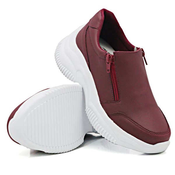 Tênis Casual Chuncky Zíper Marsala Sola Tratorada DKShoes