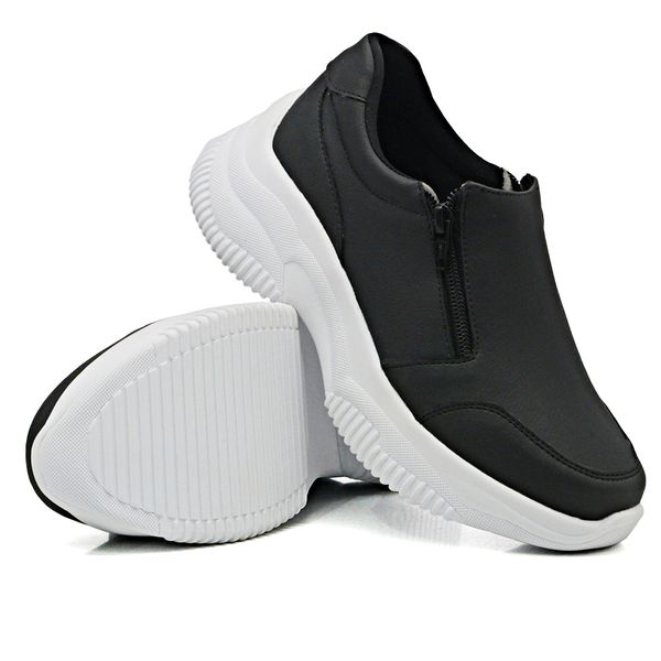 Tênis Casual Chuncky Zíper Preto Sola Tratorada DKShoes