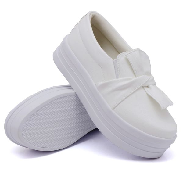 Slip On Laço Sola Alta Branco DKShoes