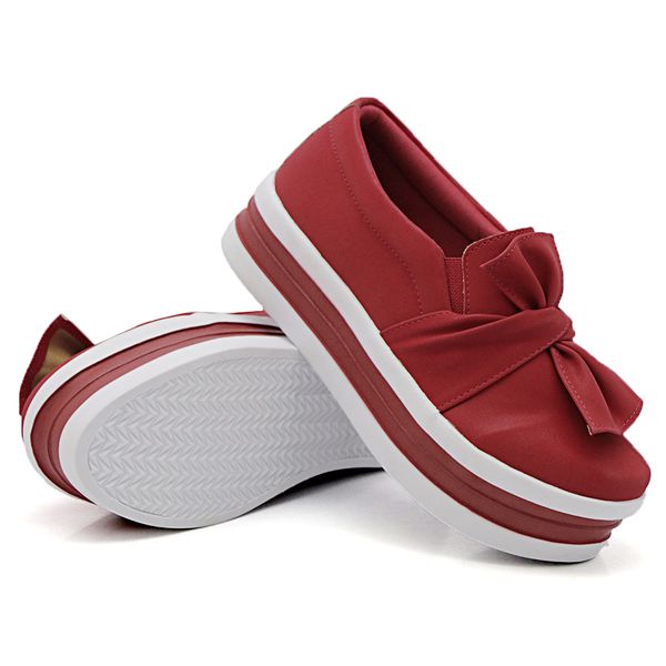 Slip On Laço Sola Alta Faixa Vermelho DKShoes