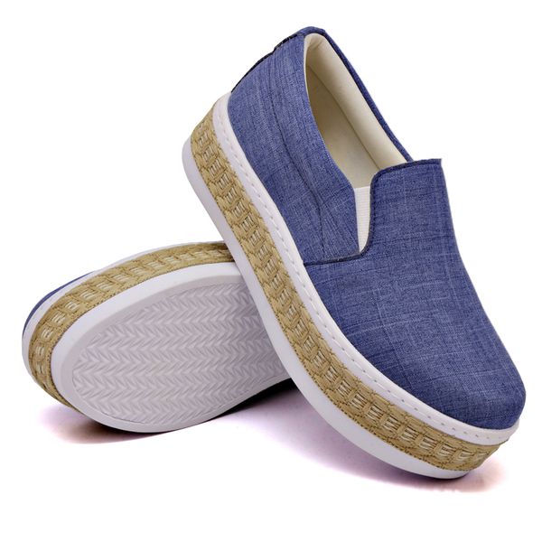 Slip On Liso Sola Alta Jeans Claro Corda DKShoes