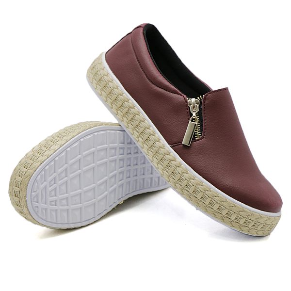 Slip On Calce Fácil Corda Zíper Marsala DKShoes