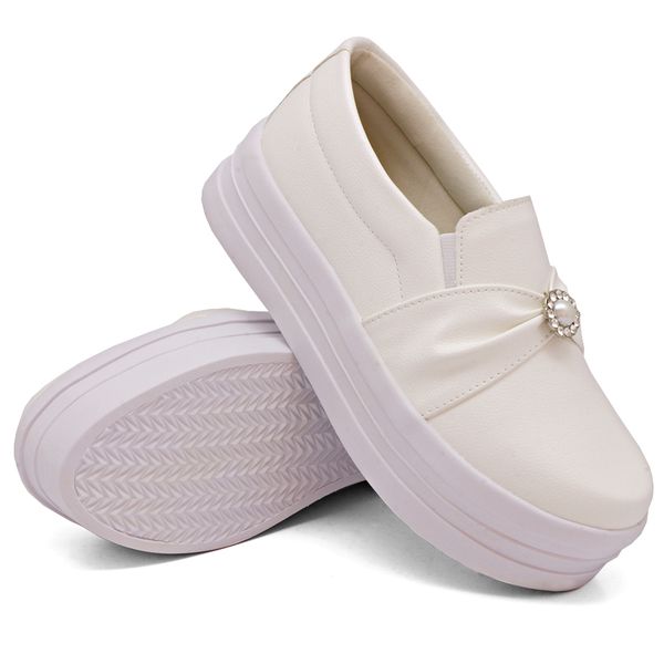 Slip On Pérola Sola Alta Branco DKShoes