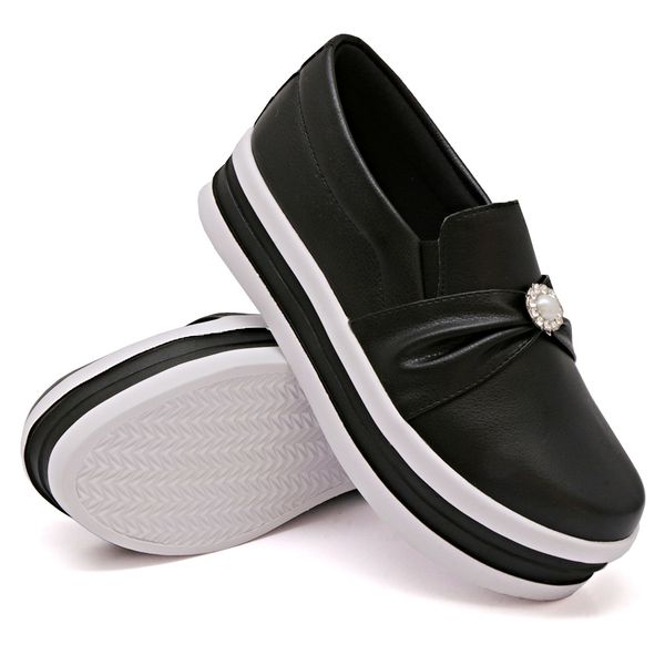 Slip On Pérola Sola Alta Preto DKShoes