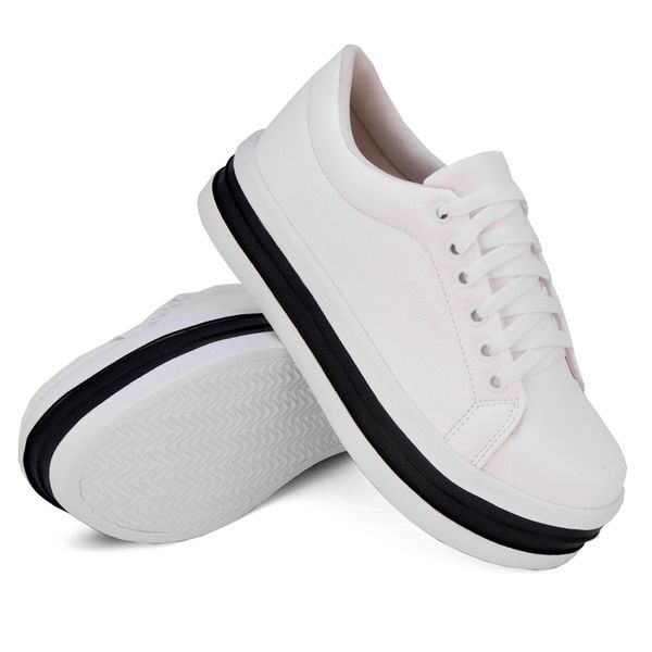 Tênis Casual Siena Branco Sola Alta Preto DKShoes