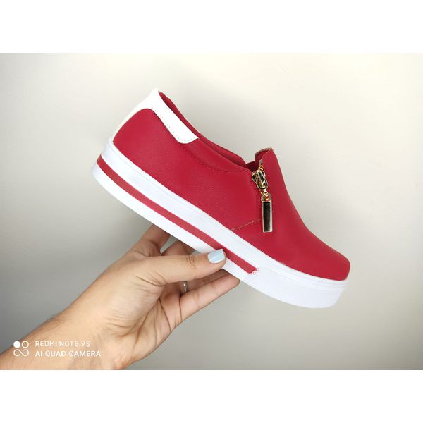 Slip On Z per Vermelho Verniz Branco DKShoes Rilu Fashion