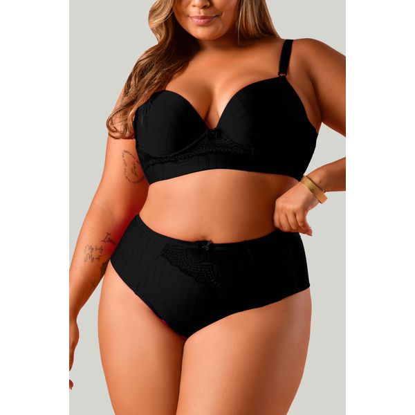 Conjunto Ritati Plus Size Fio em Microfibra Texturada e Renda