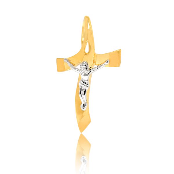 Crucifixo Em Ouro 18k Com Cristo Detalhe Em Ródio