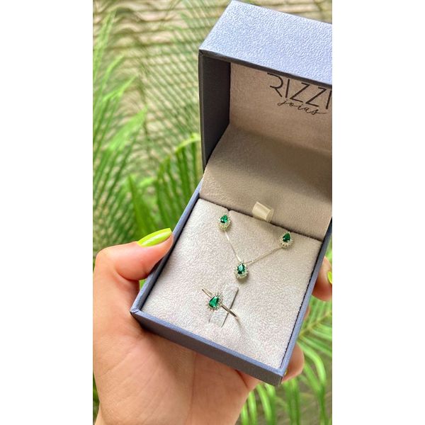 Conjunto Lillium Gota Em Prata Cravejado Com Zircônias