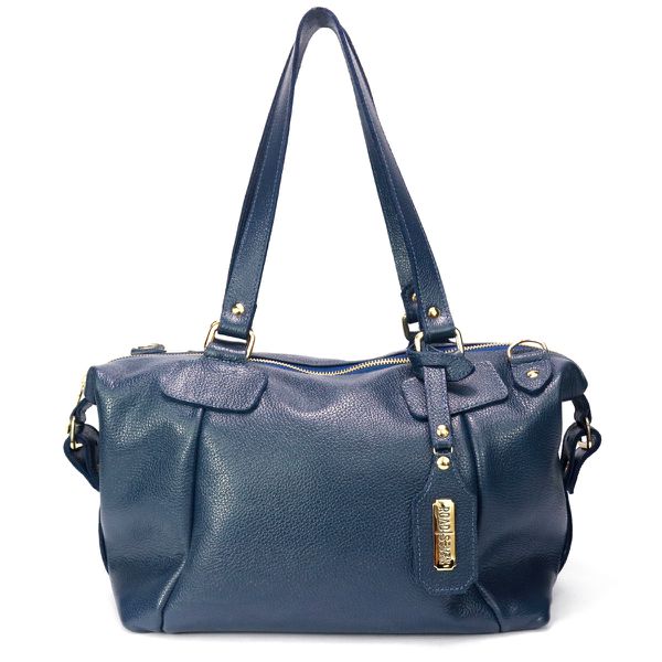 Bolsa Feminina Couro Legitimo Bowling Média Azul Marinho