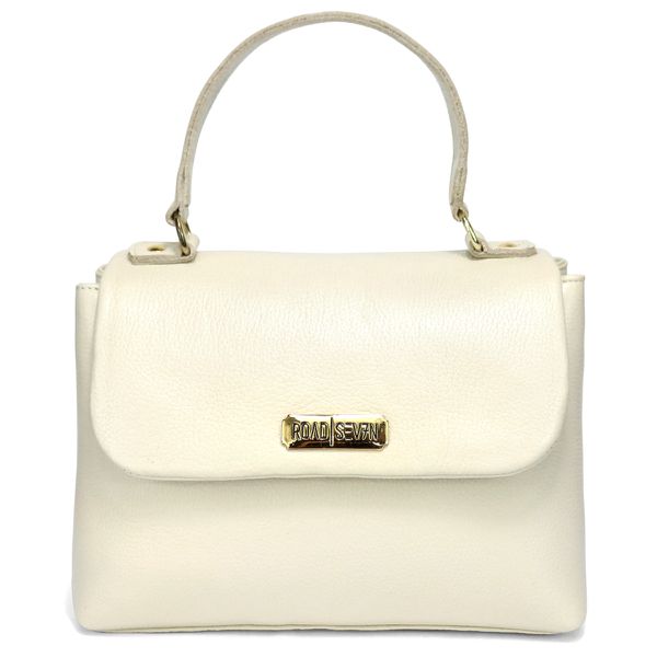 Bolsa Feminina Couro Legitimo Clucth Alça de Mão e Transversal Off White com Metais Dourados