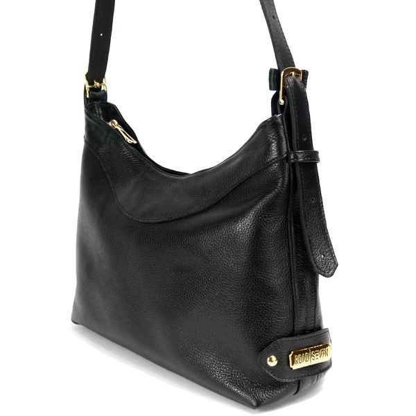 Bolsa Feminina Transversal e Ombro com Regulagem Sacola Média em Couro Legitimo Preta