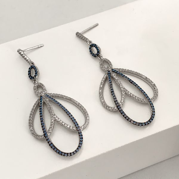 Brinco Nano Turquesa e Zirconias Prata 925