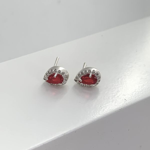 Brinco Gota Vermelha Com Zirconia Prata 925