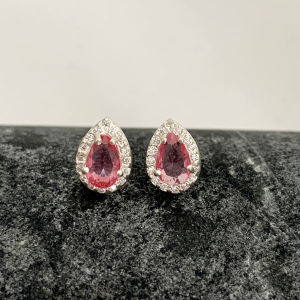 Brinco Gota Rosa Cereja Com Zirconia Prata 925