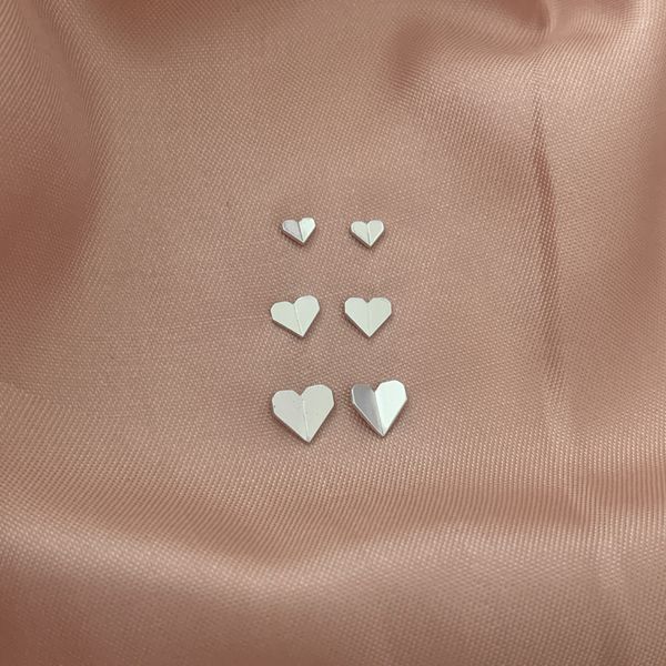 Trio Brinco Coraçao Origami Liso Prata 925