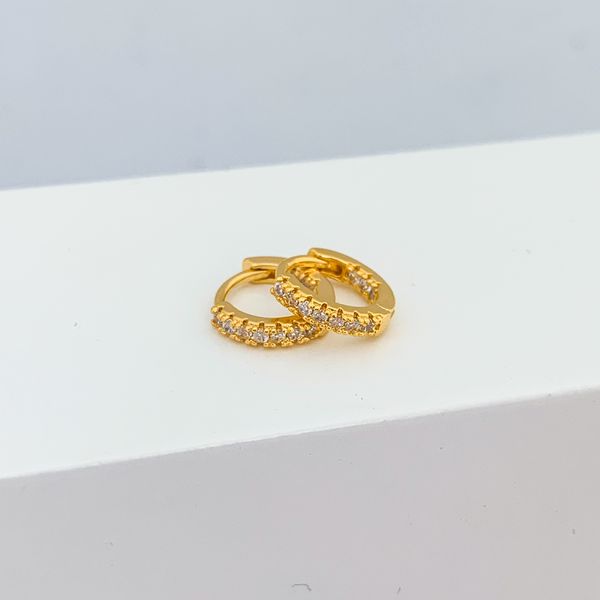 Argola Click Cravejada Zirconia Banhada a Ouro 18k