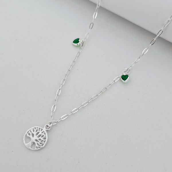 Choker Coração Verde e Arvore da Vida 2,5Gr Prata 925